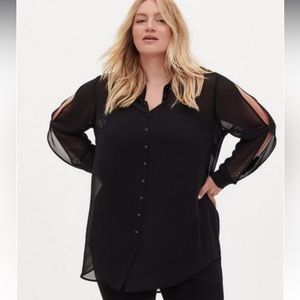 Chiffon Open Sleeve Button Down Shirt/Tunic